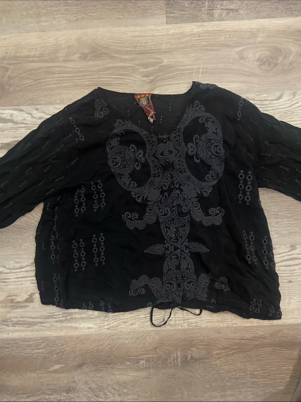 Johnny Was Navy Embroidered Pull-On Tunic - Picture 3 of 7